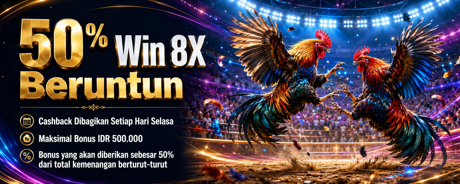 Promo bonus 50% win 8x beruntun sabung ayam INDOBETPLAY